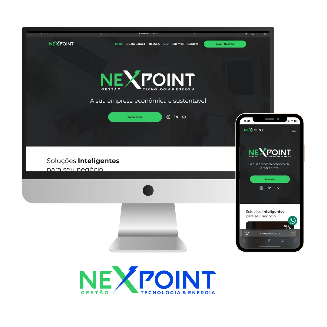 Website desenvolvido para Nexpoint, visto no computador e no celular
